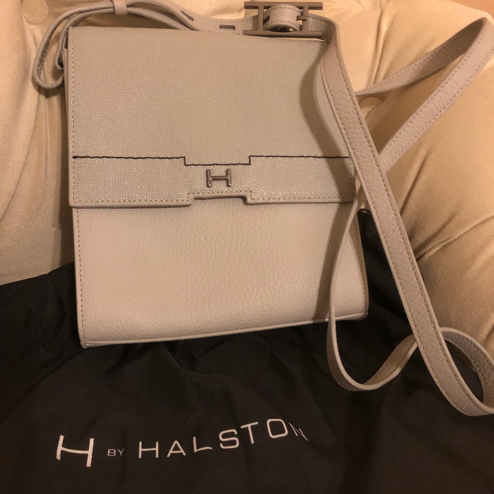 H by Halston Light Grey Crossbody Leather Bag